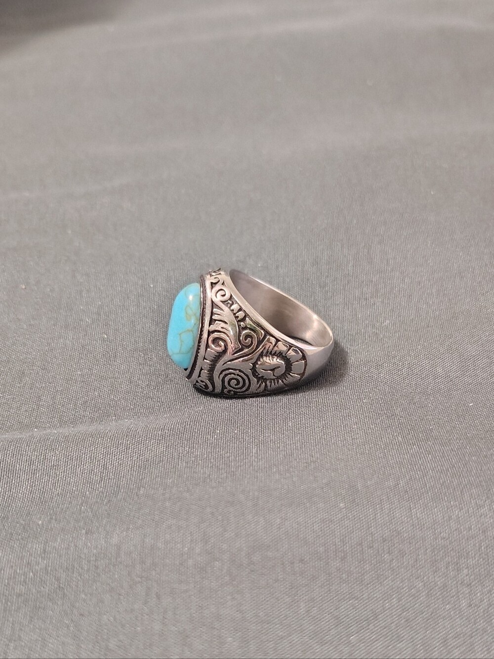 Stainless Steel Turquoise Ring - Picture 2 of 3